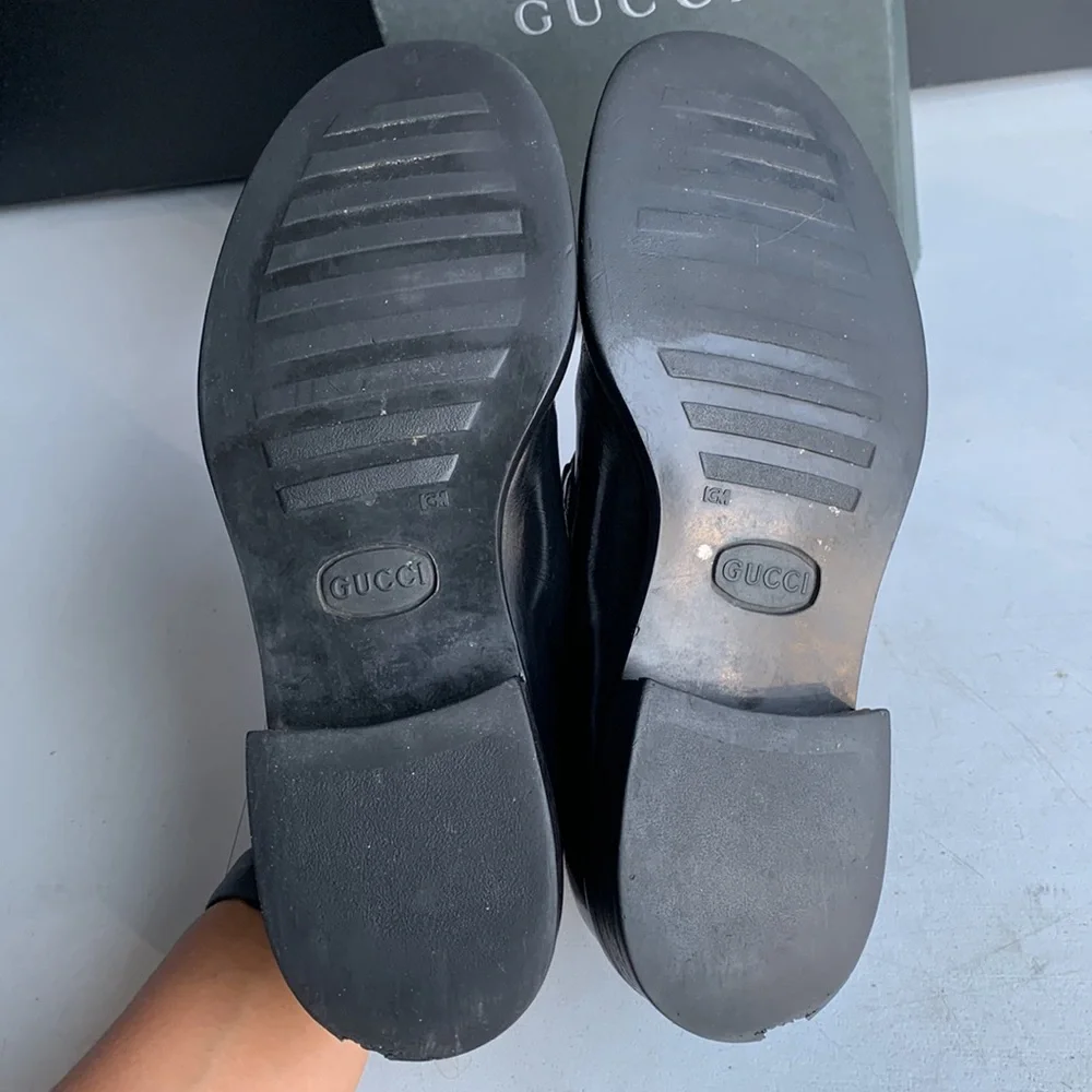 Gucci Horsebit Loafers Womens 8B Black Leather Block Heel Slip‎ On Italy Classic - Picture 14 of 17